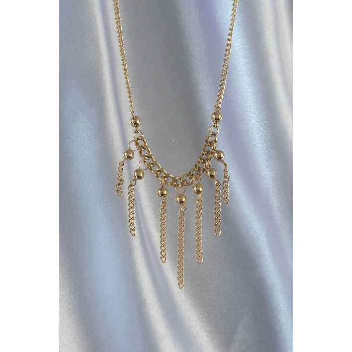 ÇOK SATAN 316L Çelik Zincir Gold Renk Topçuk Detay Sallantılı Zincir Kolye