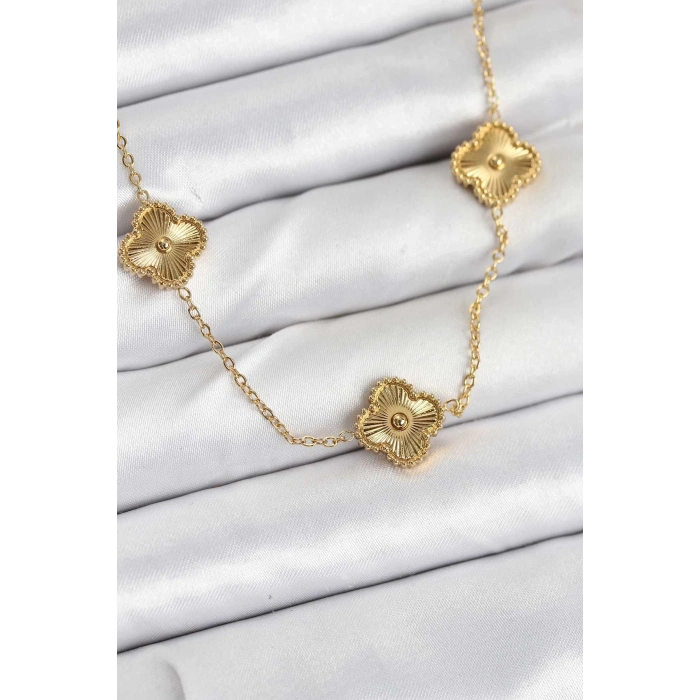 ÇOK SATAN 316L Çelik Zincir Gold Renk Yonca Kadın Kolye