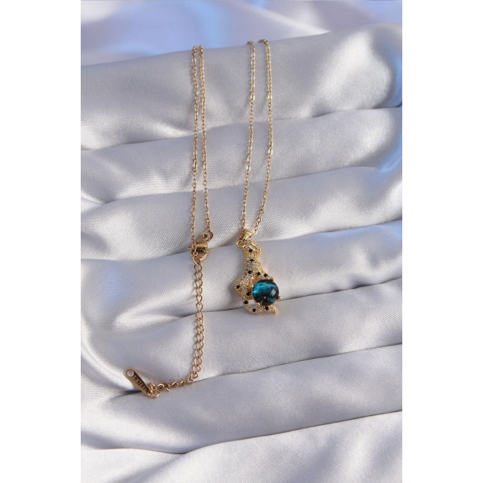 ÇOK SATAN 316L Çelik Zincir Gold Renk Zirkon Taşlı Panter Figürlü Gezegen Kolye