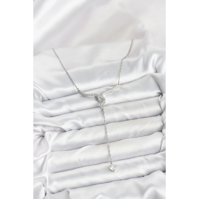 316L Çelik Zincir Gümüş Renk Yılan Model Y Kolye