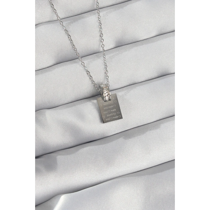 ÇOK SATAN 316L Çelik Zincir Gümüş Renk Zirkon Taşlı Aşk Mektubu Kolye