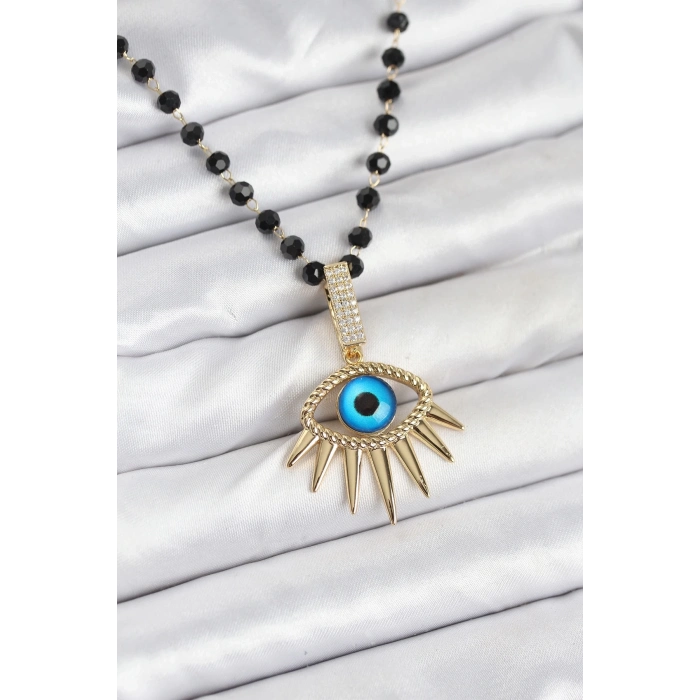 ÇOK SATAN 316L Çelik Zincir Kristal Boncuklu Göz Model Kadın Kolye