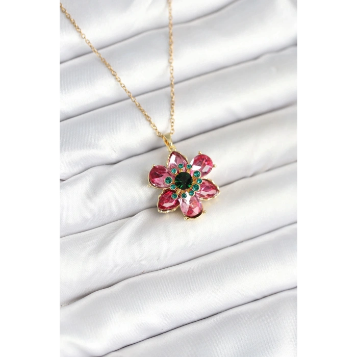 ÇOK SATAN 316L Çelik Zincirli Pembe Çiçek Model Kadın Kolye