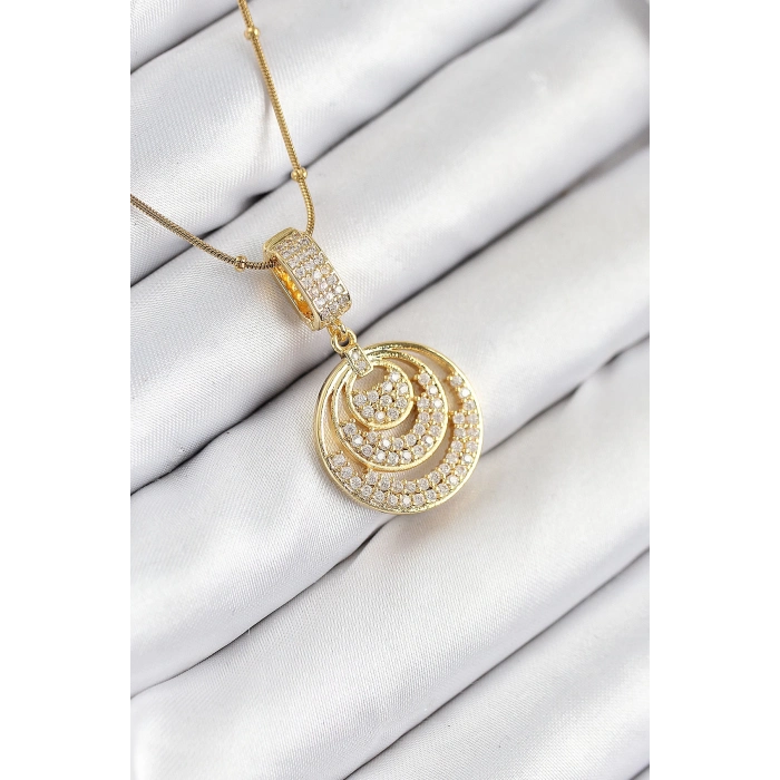 ÇOK SATAN 316L Çelik Zirkon Taşlı Çember Model Gold Renk Kadın Kolye