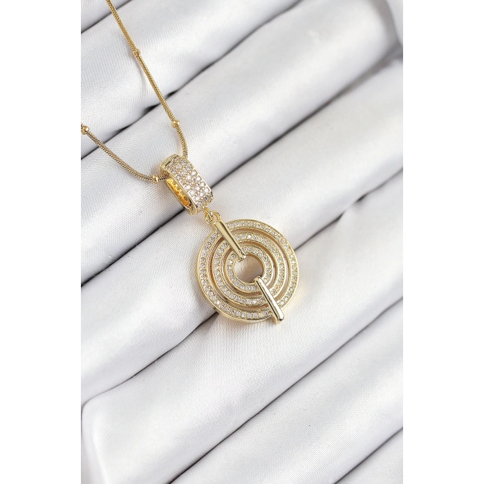 ÇOK SATAN 316L Çelik Zirkon Taşlı Çember Model Gold Renk Kadın Kolye