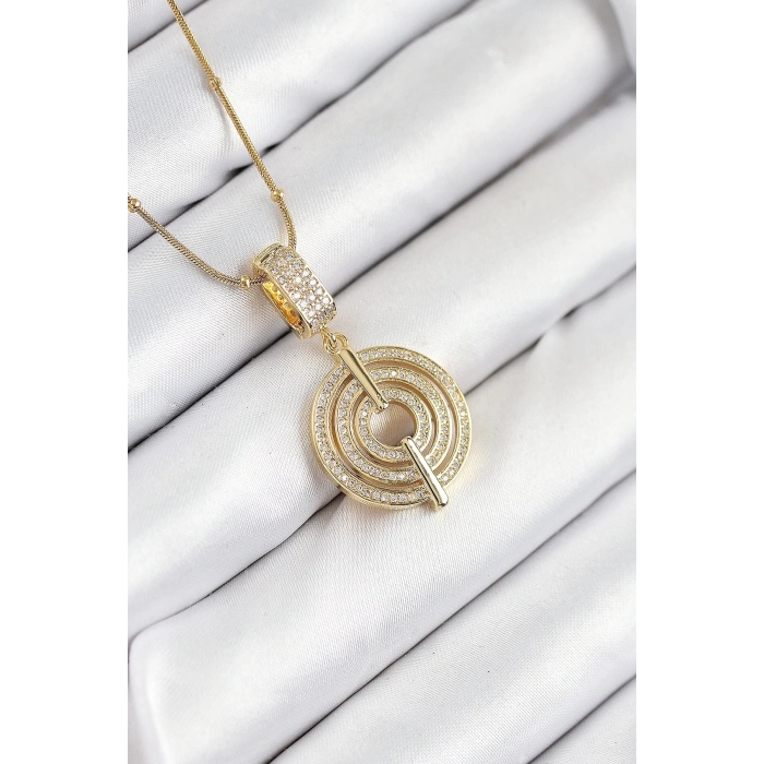 ÇOK SATAN 316L Çelik Zirkon Taşlı Çember Model Gold Renk Kadın Kolye