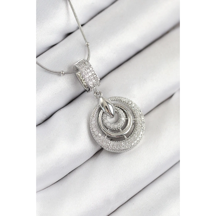 ÇOK SATAN 316L Çelik Zirkon Taşlı Çember Model Gümüş Renk Kadın Kolye