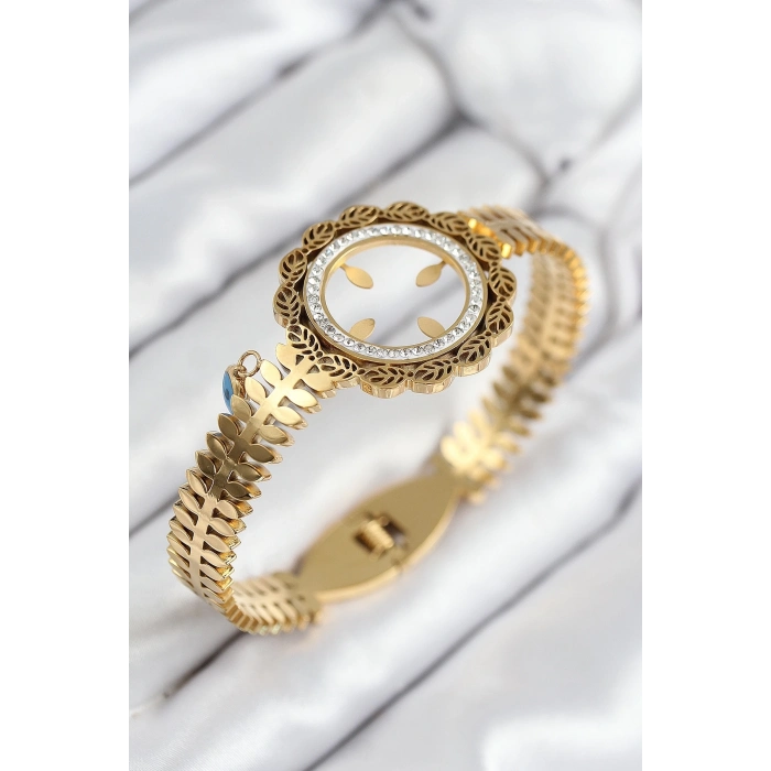 ÇOK SATAN 316L Çelik Zirkon Taşlı Çeyrek Takılabilir Gold Renk Kelepçe