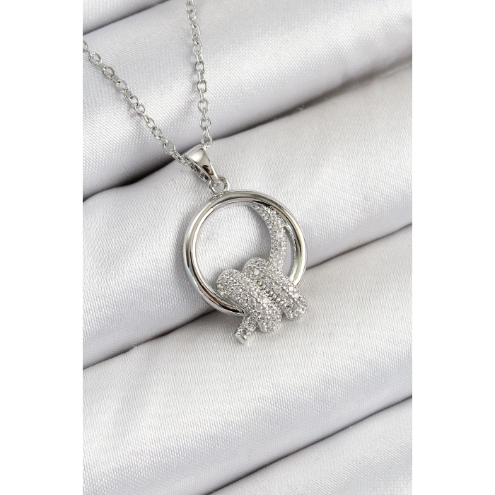 ÇOK SATAN 316L Çelik Zirkon Taşlı Düğüm Model Gümüş Renk Kadın Kolye