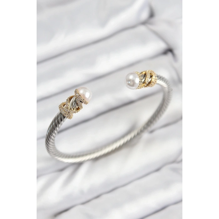 ÇOK SATAN 316L Çelik Zirkon Taşlı İnci Model Gold Ve Gümüş Renk Kadın Bileklik