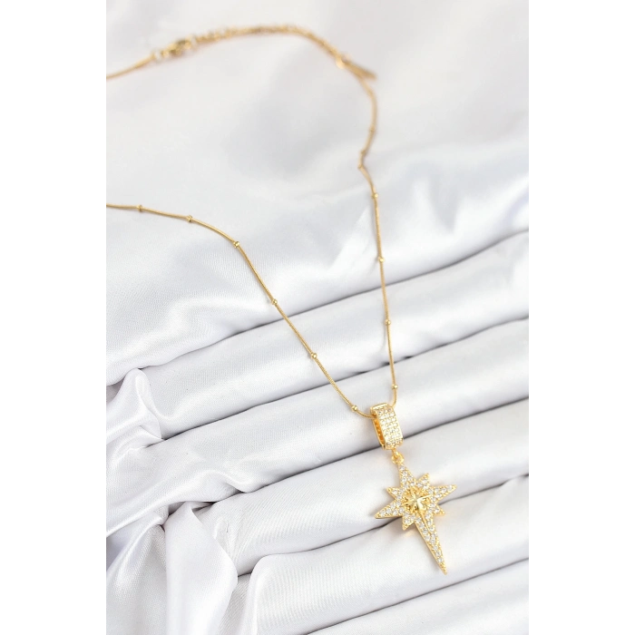 ÇOK SATAN 316L Çelik Zirkon Taşlı Kutup Yıldızı Model Gold Renk Kadın Kolye