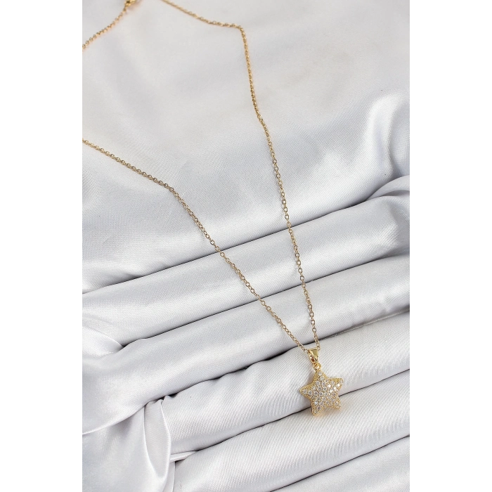 ÇOK SATAN 316L Çelik Zirkon Taşlı Yıldız Model Gold Renk Kadın Kolye