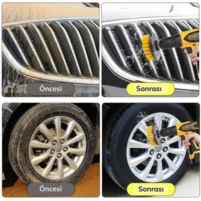 ÇOK SATAN 3lü Matkap Ucu Banyo Küvet Duşakabin Araba Tekerliği Koltuk Yıkama Temizleme Fırçası Seti