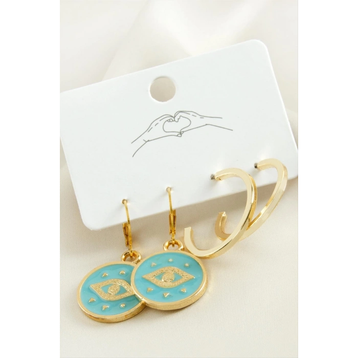 ÇOK SATAN 4 Adet Göz Mineli Halka Küpe