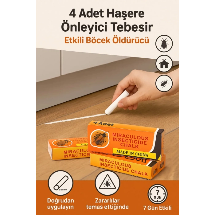 ÇOK SATAN 4 Adet Haşere Tebeşiri - Böcek Önleyici Tebeşir - Etkili Hamam Böceği ve Karınca Kovucu (336336)