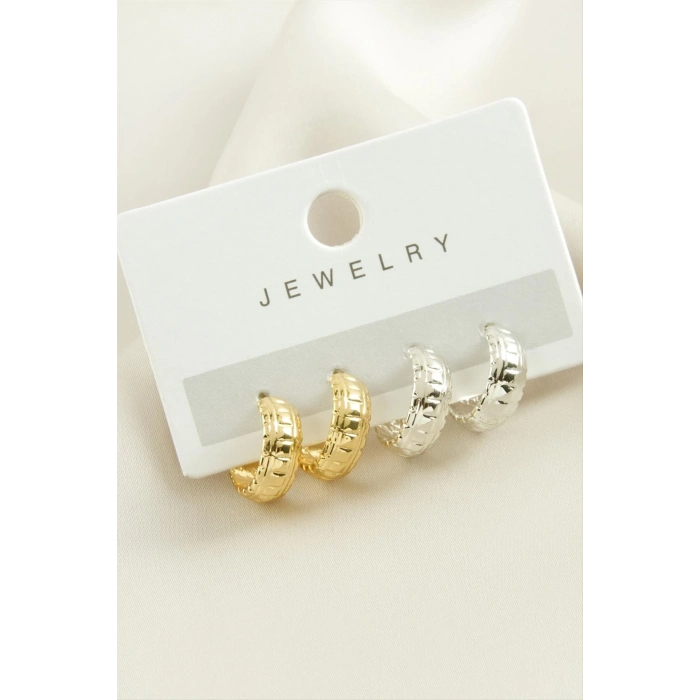 ÇOK SATAN 4 Adet Kare Desenli Halka Küpe