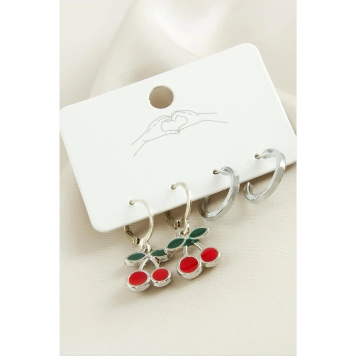 ÇOK SATAN 4 Adet Kiraz Mineli Halka Küpe