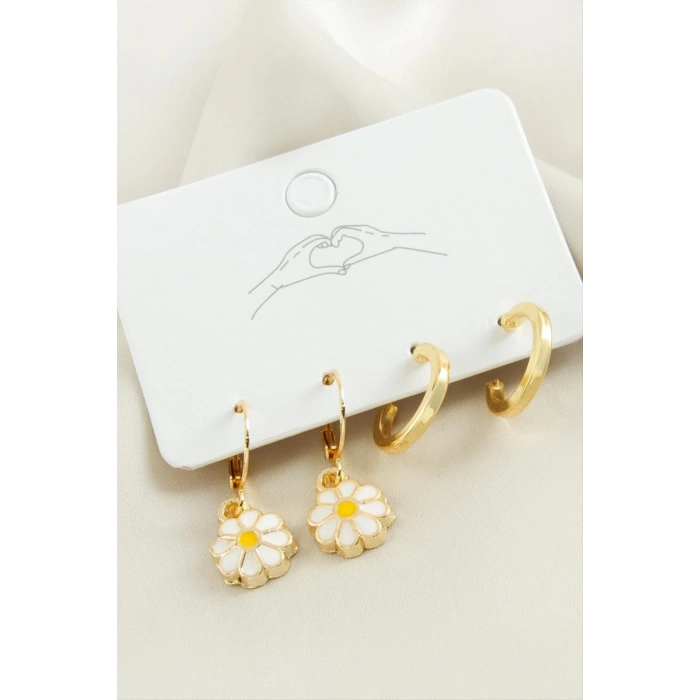 ÇOK SATAN 4 Adet Papatya Mineli Halka Küpe