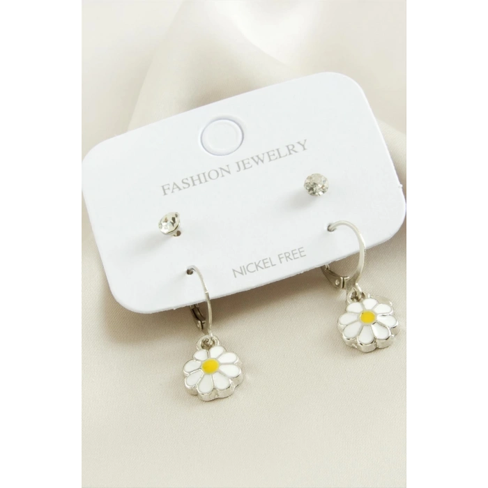 ÇOK SATAN 4 Adet Papatya Taşlı Mineli Halka Küpe