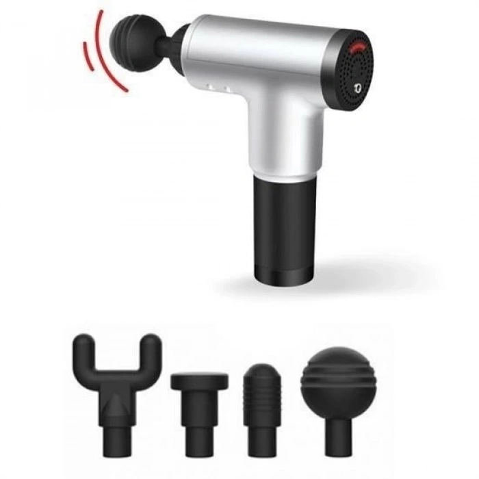 ÇOK SATAN 4 Başlıklı 6 Seviye Hız Ayarlı Vurmalı Kas Yoğurmalı Titreşimli Masaj Tabancası Aleti