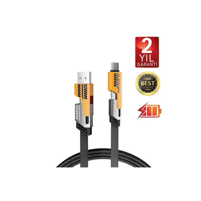 ÇOK SATAN 4in1 PD 65 Watt Type-C/27 Watt iPhone Halat Örgü Kırılmaz Uç 1MT Hızlı Şarj ve Data Kablosu fp98