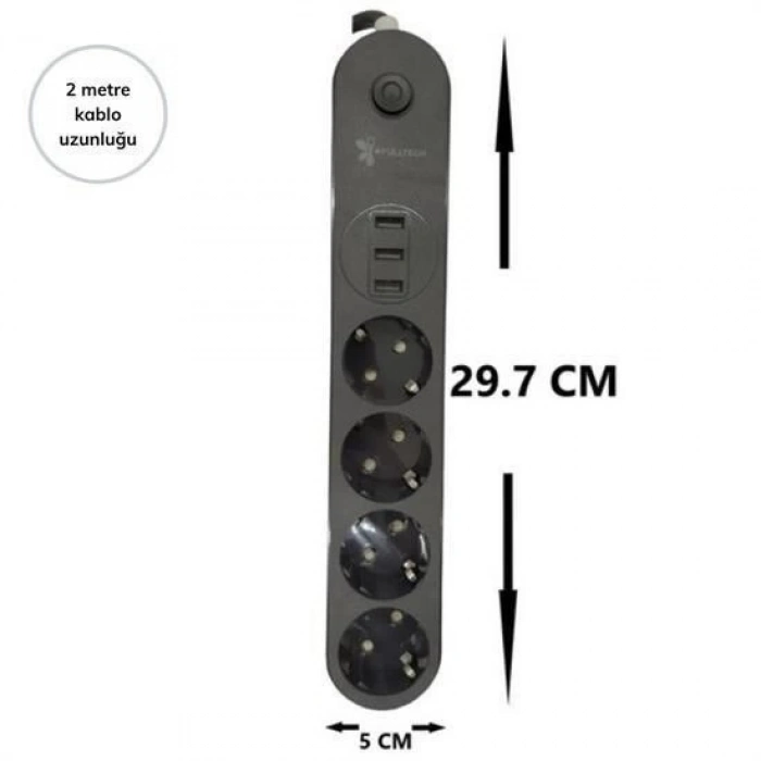 ÇOK SATAN 4lü Siyah Anahtarlı 3 Usb Li Akım Korumalı Topraklı Çocuk Korumalı Grup Priz 2 Metre