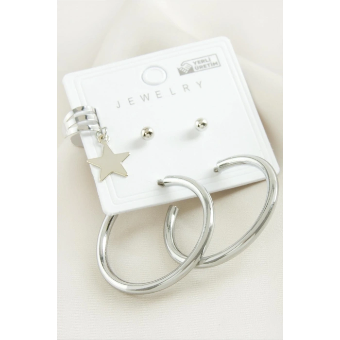 ÇOK SATAN 5 Adet Yıldız Boru Halka Küpe 3,5 cm