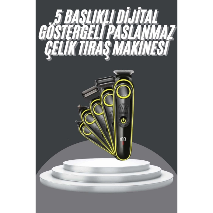 ÇOK SATAN 5 Başlıklı Şarjlı Tıraş Makinesi Led Ekran Saç Sakal Ense Tıraşına Uygun Bakım Seti