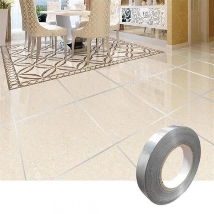 ÇOK SATAN 50 Metre Fayans Arası Şerit Dekoratif Yapışkan Renkli Dekor Su Geçirmez Sızdırmaz Gümüş Bant