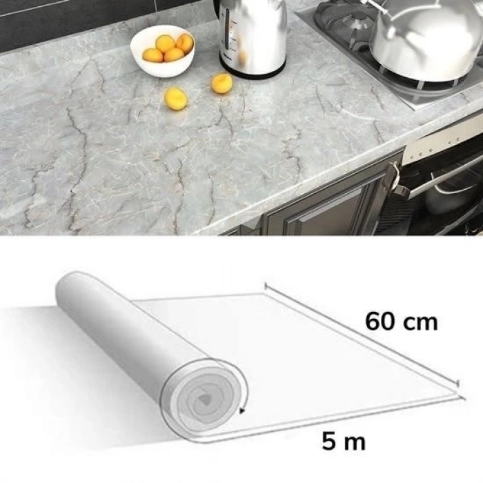 ÇOK SATAN 5mt X 60 Cm Mermer Desenli Masa Tezgah Mutfak Su Geçirmez Yapışkanlı Folyo Sticker