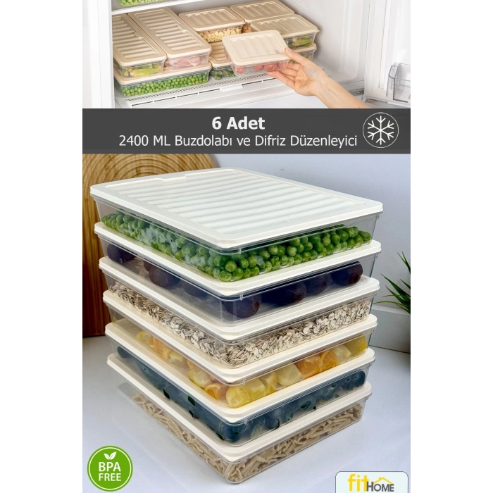 ÇOK SATAN 6 Adet 2400 ML Buzluk Derin Dondurucu Buzdolabı Düzenleyici Hava Almaz Saklama Kabı