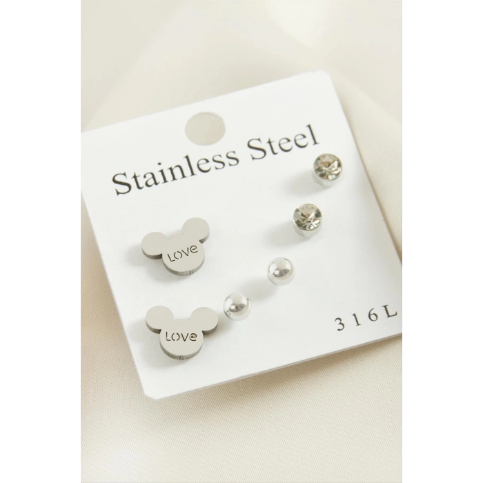 ÇOK SATAN 6 Adet Ayıcık Taşlı Çelik Küpe