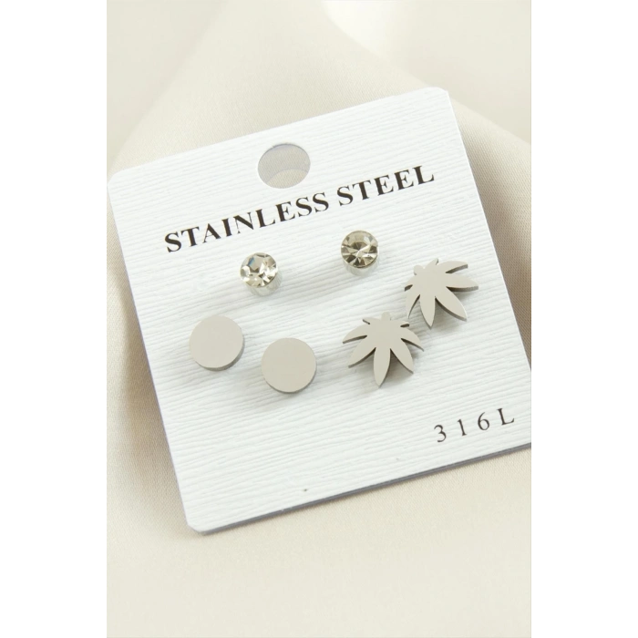 ÇOK SATAN 6 Adet Yaprak Taşlı Çelik Küpe