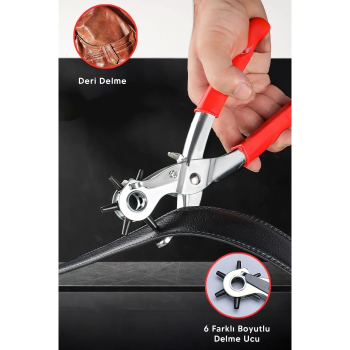 ÇOK SATAN 6 Başlıklı Döner Kemer Delme Aleti Metal Delik Açıcı Pense, Deri Kanvas Kemer Delme Makinesi