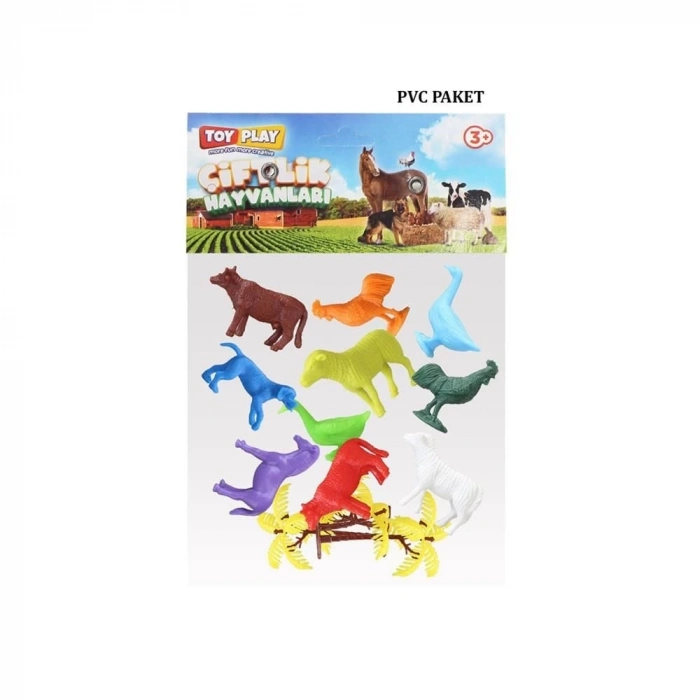 ÇOK SATAN 676 Toy Play 12 Parça Renkli Mini Çiftlik Hayvanları Figür Seti 4-6 cm