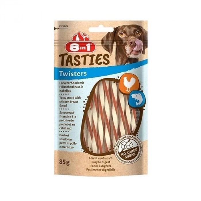 ÇOK SATAN 8in1 Tasties Twisters Tavuklu ve Balıklı Burgu Köpek Kemik Ödülü 85 Gr