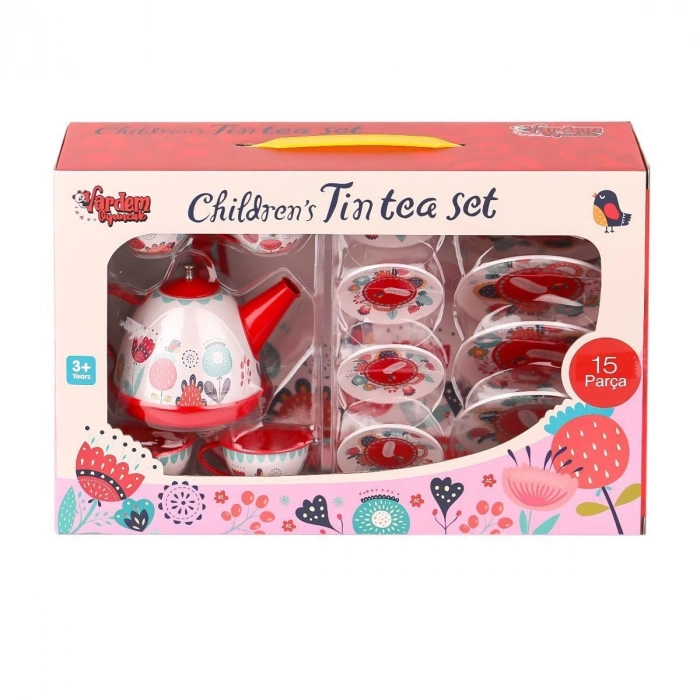 ÇOK SATAN 998A-998B Çiçek Desenli Metal Çay Seti 15 Parça