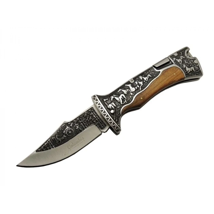 ÇOK SATAN A3189c Kahve Kamp Çakısı 23cm- Manuel, At İşlemeli Ahşap Sap, Özel Kutulu, Kılıflı