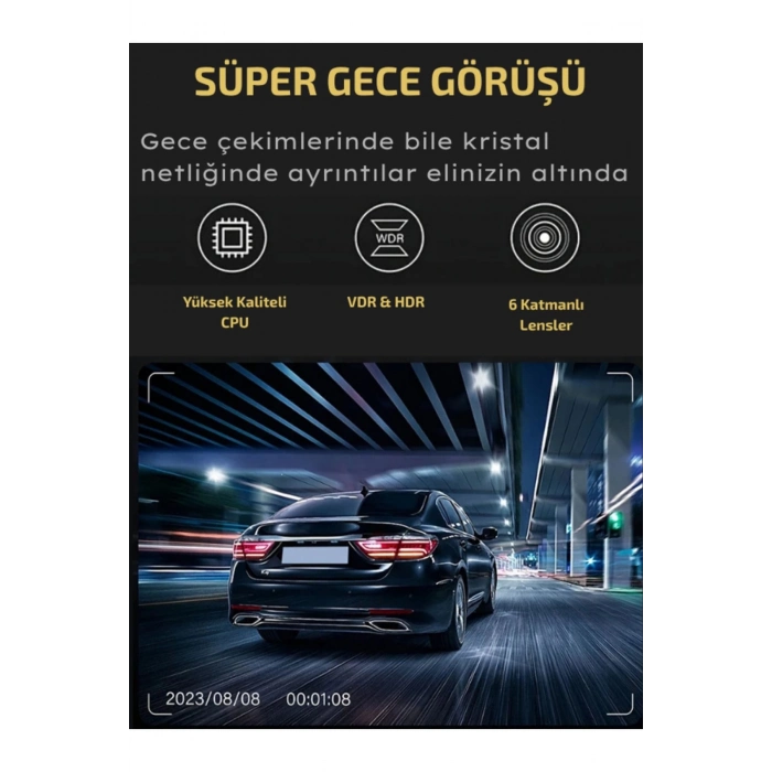 ÇOK SATAN A98 Full Hd 3 Kameralı Araç Içi Güvenlik Kamerası 64gb Uyumlu Ir Gece Görüşü, Ön-arka-iç Kayıt