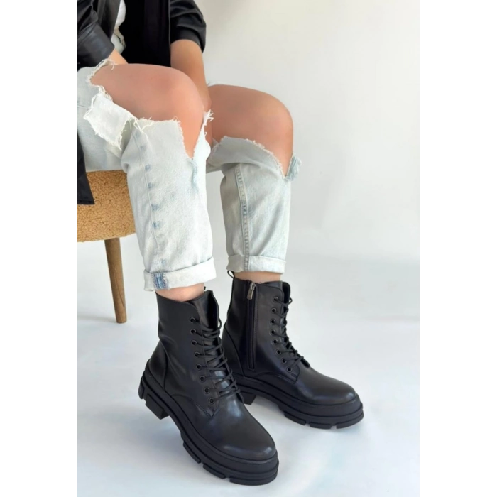 ÇOK SATAN Allex Siyah Cilt Bağcıklı Bot