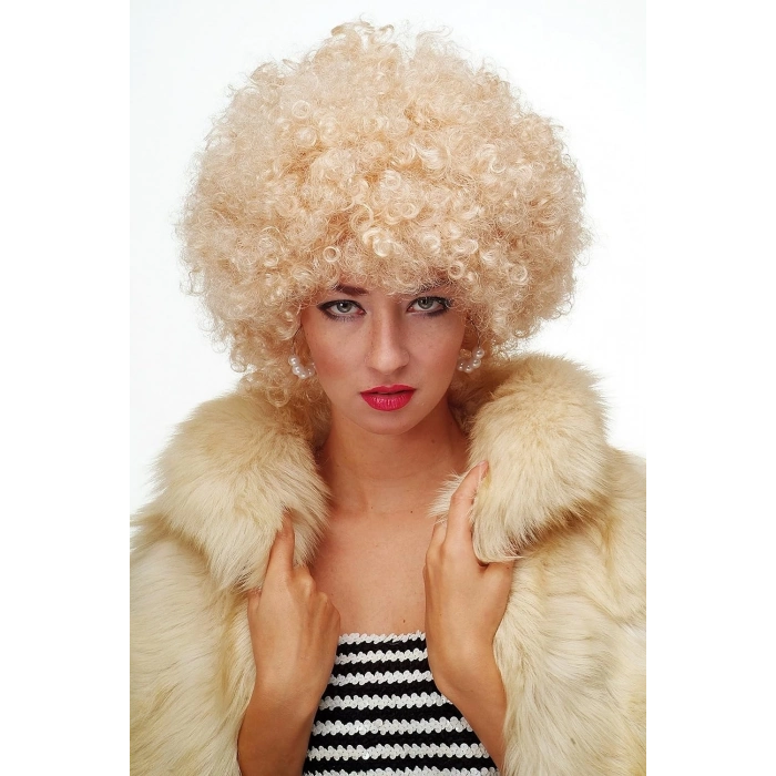 ÇOK SATAN Altın Renk Kıvırcık Afro Bonus Peruk Saç Parti Peruğu Platin Gold