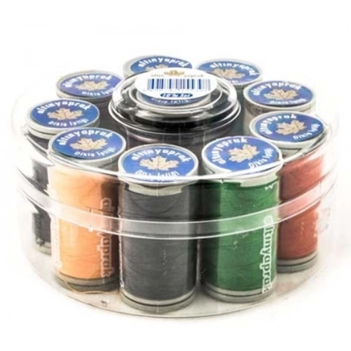 ÇOK SATAN Altın Yaprak Dikiş İpliği Seti 10lu Yuvarlak Kutulu