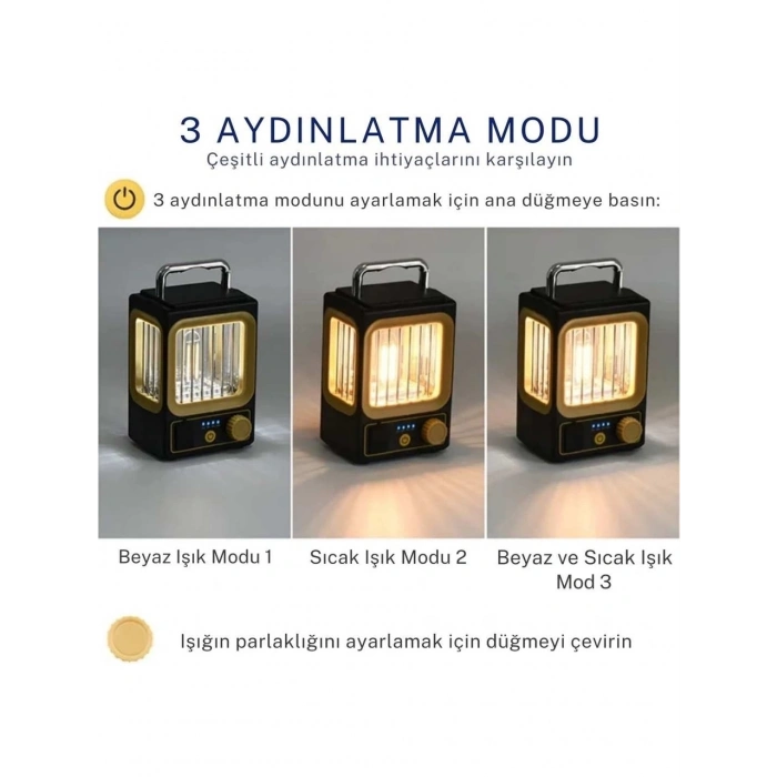 ÇOK SATAN Ampul Solar Şarj Edilebilir 12 Led 1 Rustikli Led Kamp Lambası