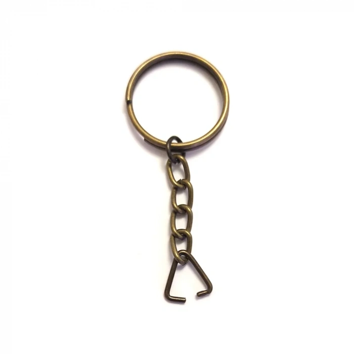 ÇOK SATAN Anahtarlık Halkası, Halka + Zincir + Üçgen, 24mm, Antik, 1 Adet