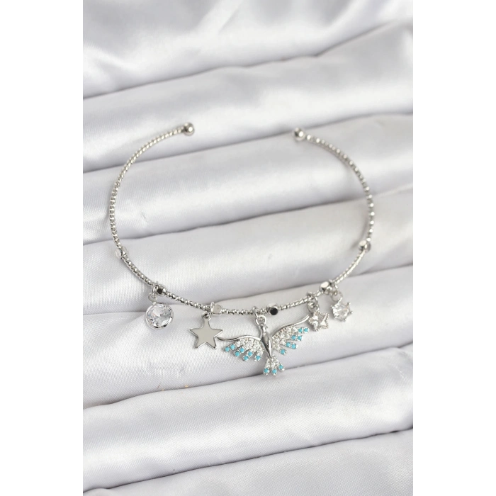 ÇOK SATAN Anka Kuşu Charmlı Gümüş Renk Pirinç Kadın Bileklik