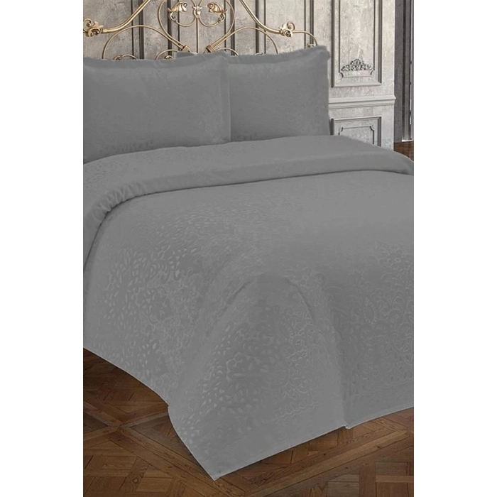 ÇOK SATAN Anna Karina 3 Parça Çift Kişilik Yatak Örtüsü Royal Gri