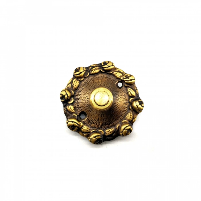 ÇOK SATAN Antika Tarz Dekoratif Pirinç Güllü Kapı Zili - 75mm, Antik