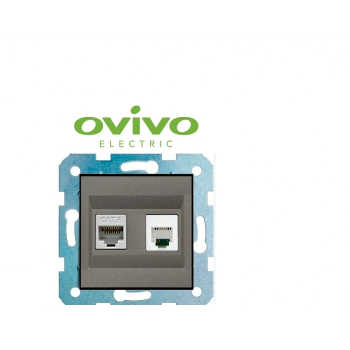 ÇOK SATAN Antrasit Data Pirizi Jaksız CAT6 Çerçevesiz Grano - Priz ve Anahtar İçin Uyumlu Çerçeve