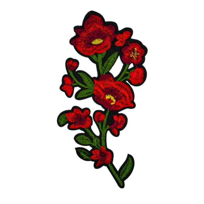 ÇOK SATAN Aplike Ütü İle Yapışan Büyük Çiçek Kırmızı Arma 10x7 cm