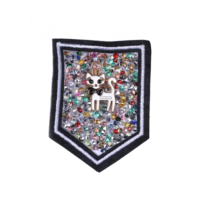 ÇOK SATAN Aplike Ütü İle Yapışan Taşlı Kedi Arma 5 cm